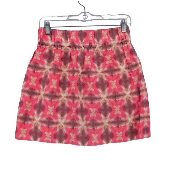 J.Crew Womens Silk Linen Blend Skirt Size 4 Pink Tie-Dye Pattern Elastic Waist - Picture 2 of 7